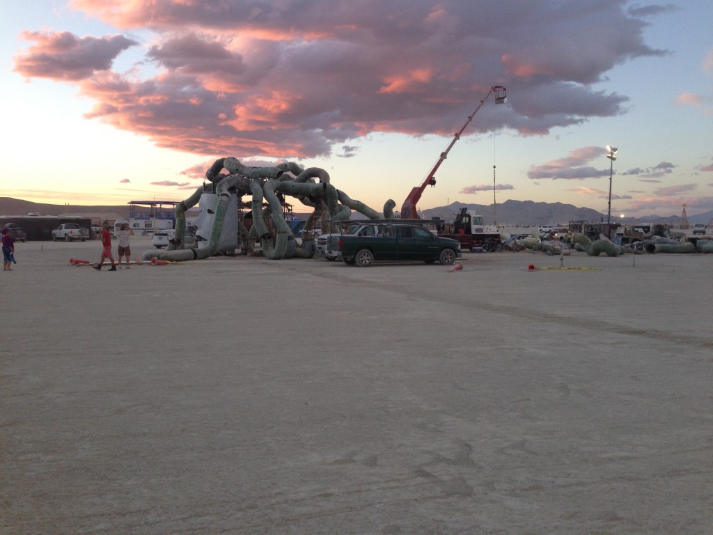 Medusa at centre camp under construction.  This picture does not truly capture the scale of the piece.