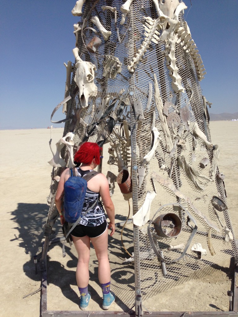Our intrepid heroine finds a sculpture where bones of animals meet the bones of metallic civilization.