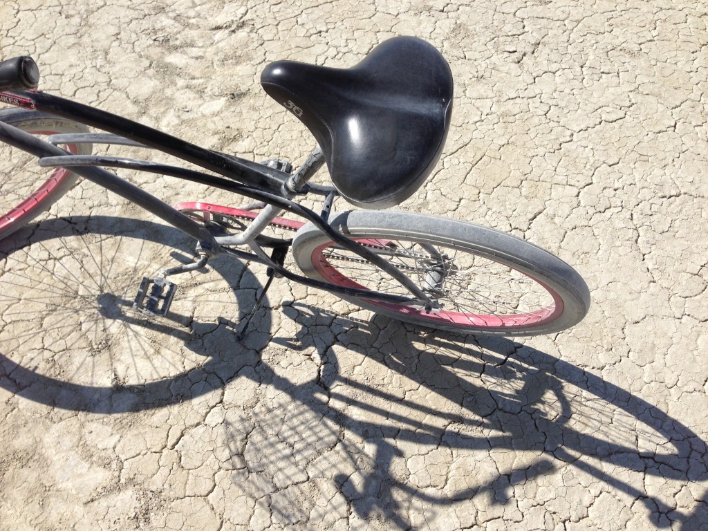 My trusty steed, and the parched ground of playa.