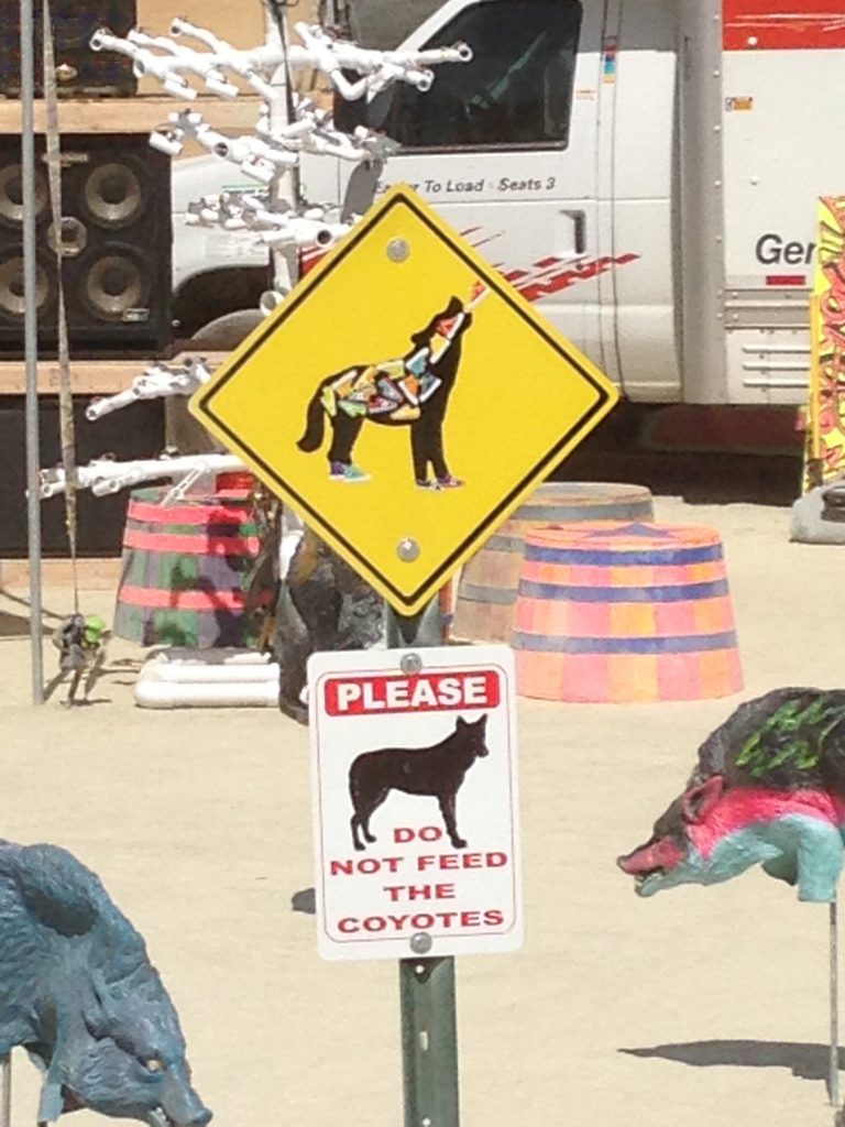 "Please do not put colourful shoes inside the coyotes."