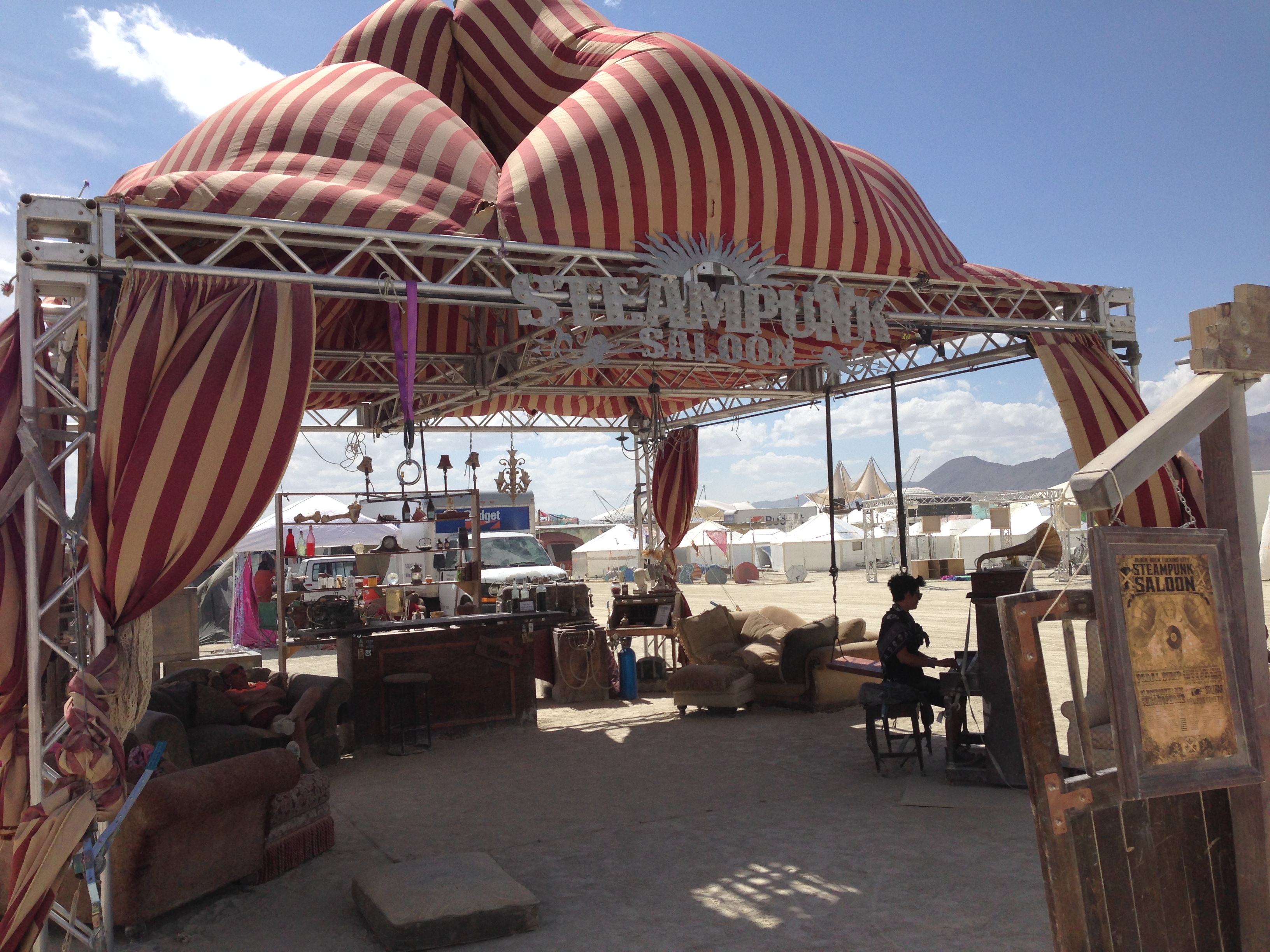 Steampunk Saloon!  (Tents like this are marvelous shade structures.)