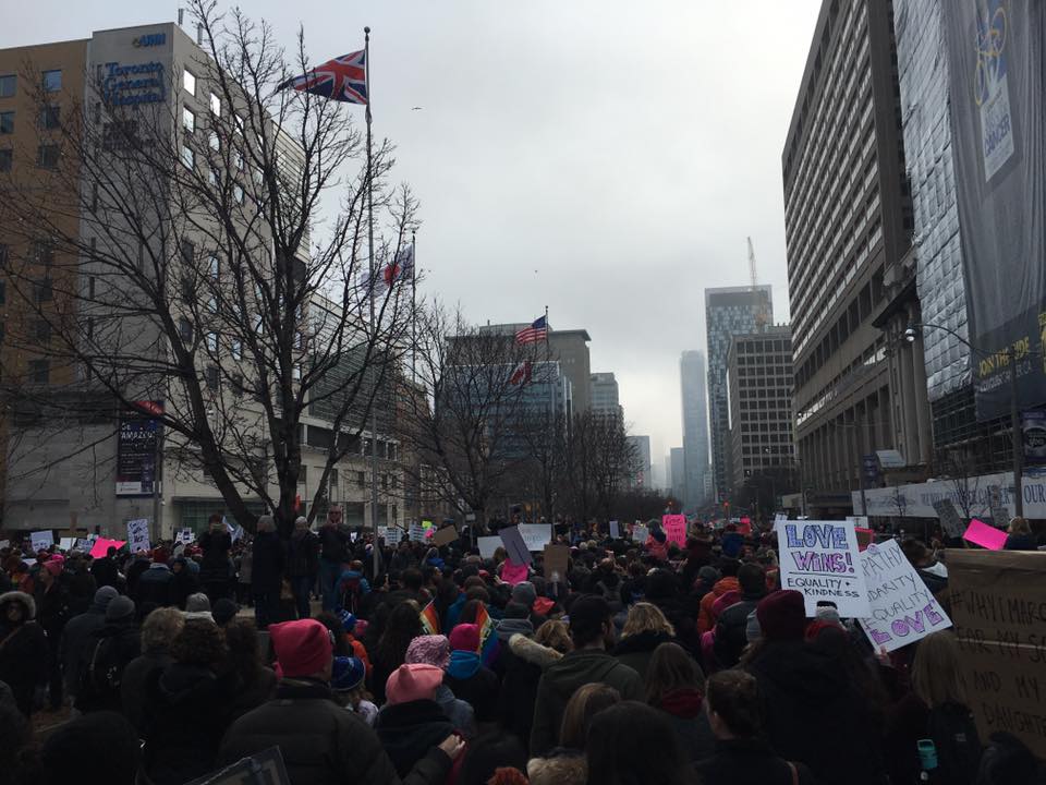Love Trumps Hate.  Women's March 2017, estimated at 60,000 in Toronto.