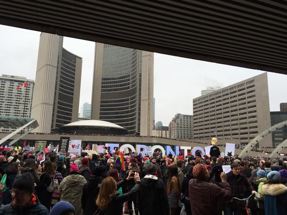 Women's March, Toronto Nathan Phillips Square, estimated turnout 60,000.