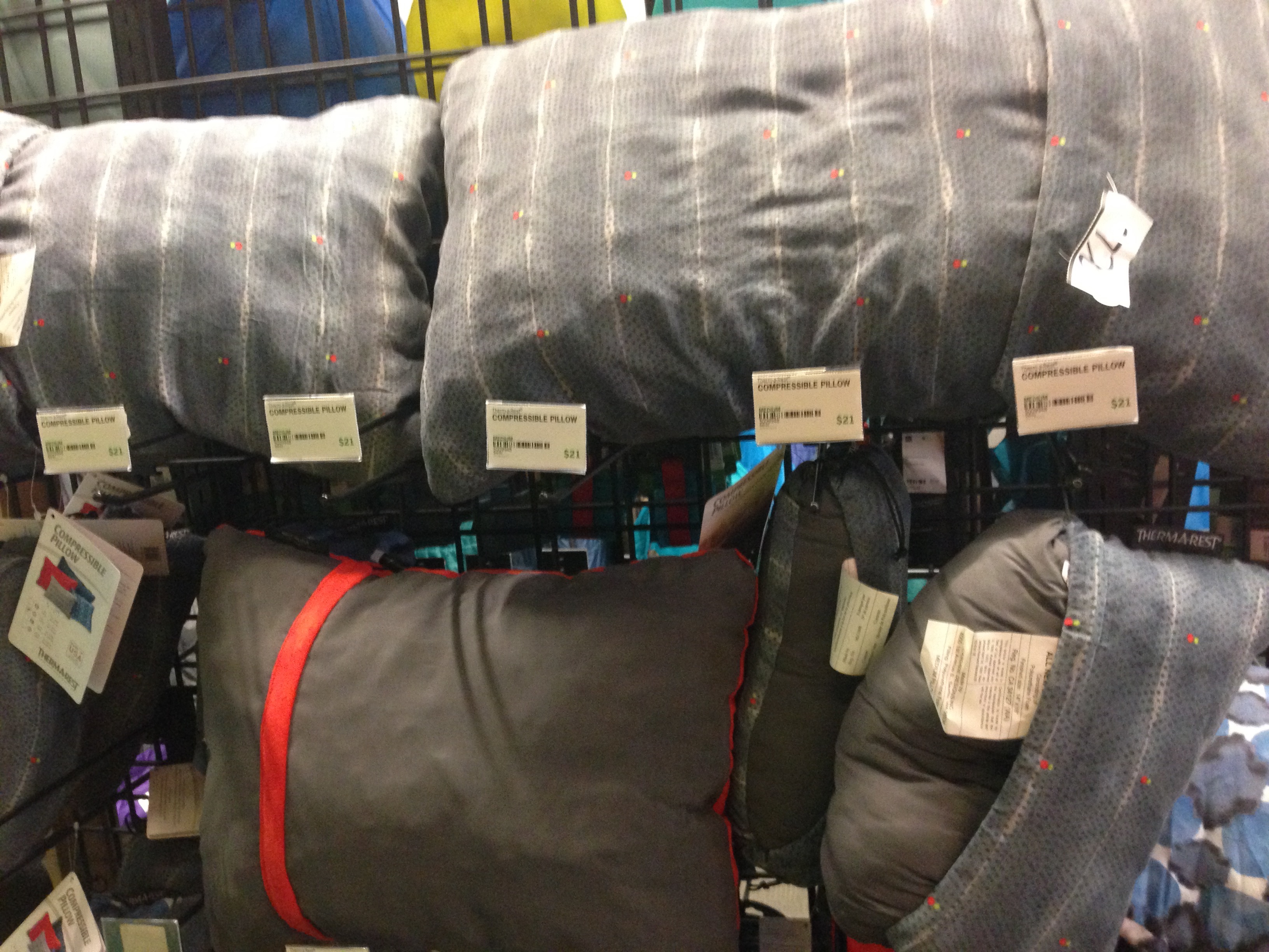 Inflatable pillows!  Okay in a pinch, but if space isn't critical, I would use a real one.