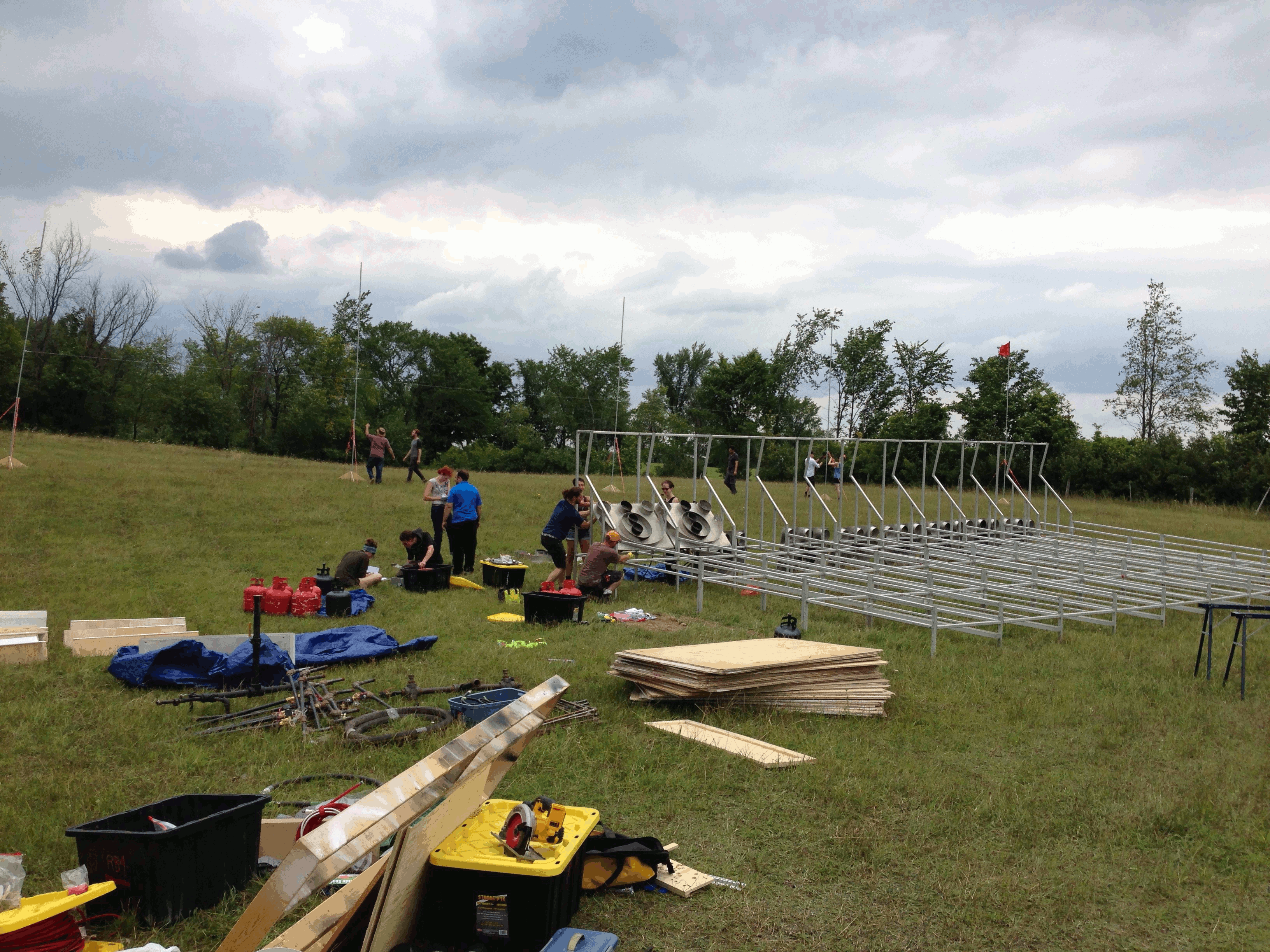 The crew work busily on Riskee Ball, as Case and Rob plan out the Charnival grounds periphery in the background.