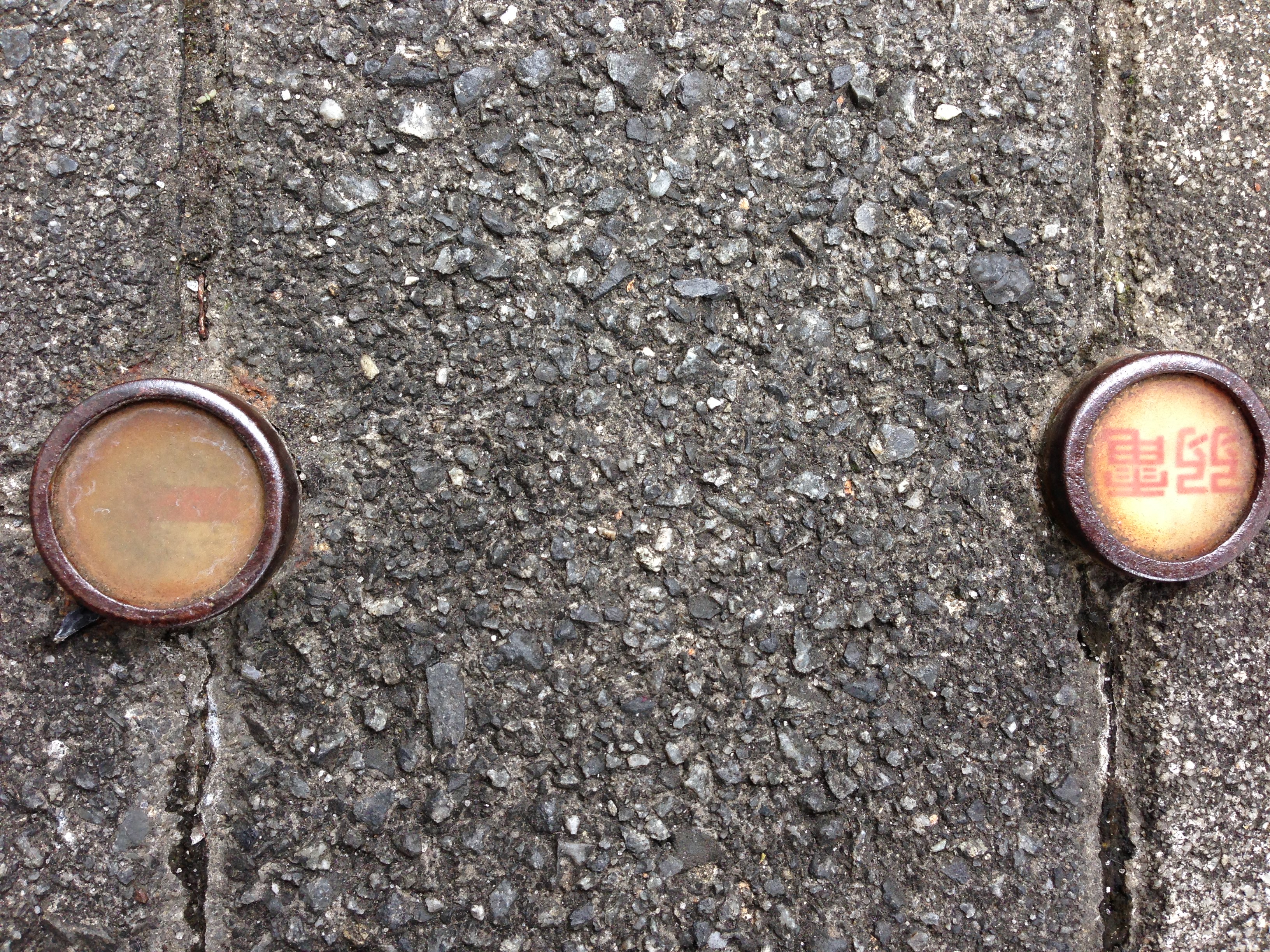 Another strange sign embedded in the ground.  "Weak Electricity" and an arrow.