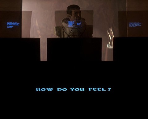 Screenshot of the "How do you feel?" scene from Star Trek IV: The Voyage Home